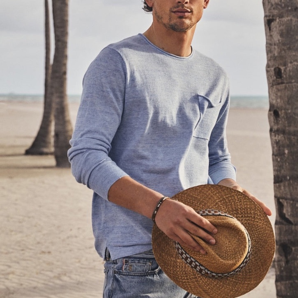 Todd Snyder Shore Sweater Blue Willow Large Linen Blend